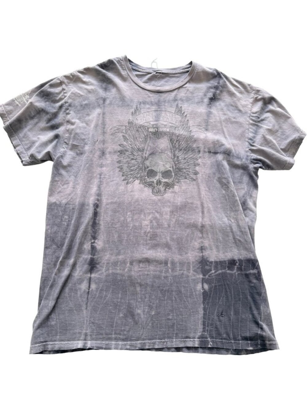 Harley-Davidson Arrowhead Peoria AZ Skull Wings Tie Dye Graphic T-Shirt Grey
